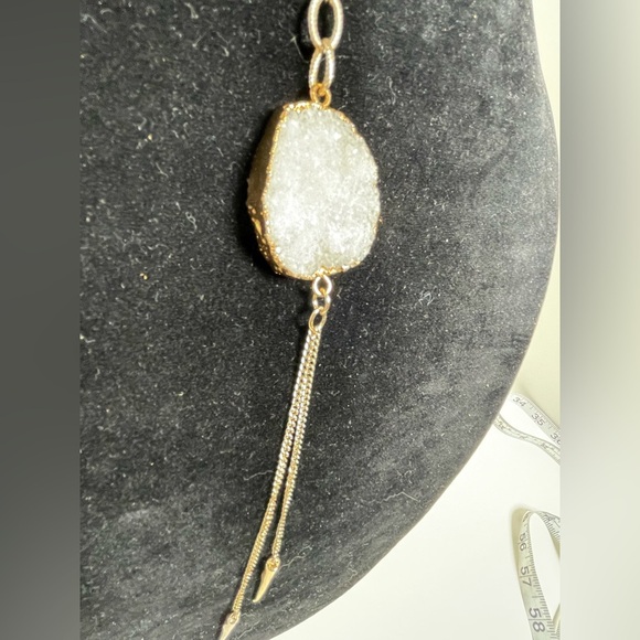 Geode Crystal Necklace with White Pendant and Gold Tone Dangles - Picture 8 of 12